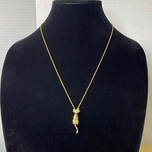 Elegant Gold Tone SP Cat Pendant Necklace